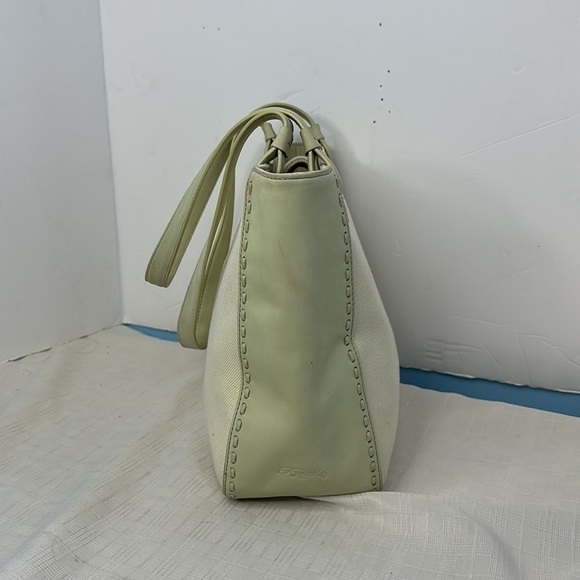 Vintage fossil tote in light green fabric and new buck leather - Picture 2 of 8
